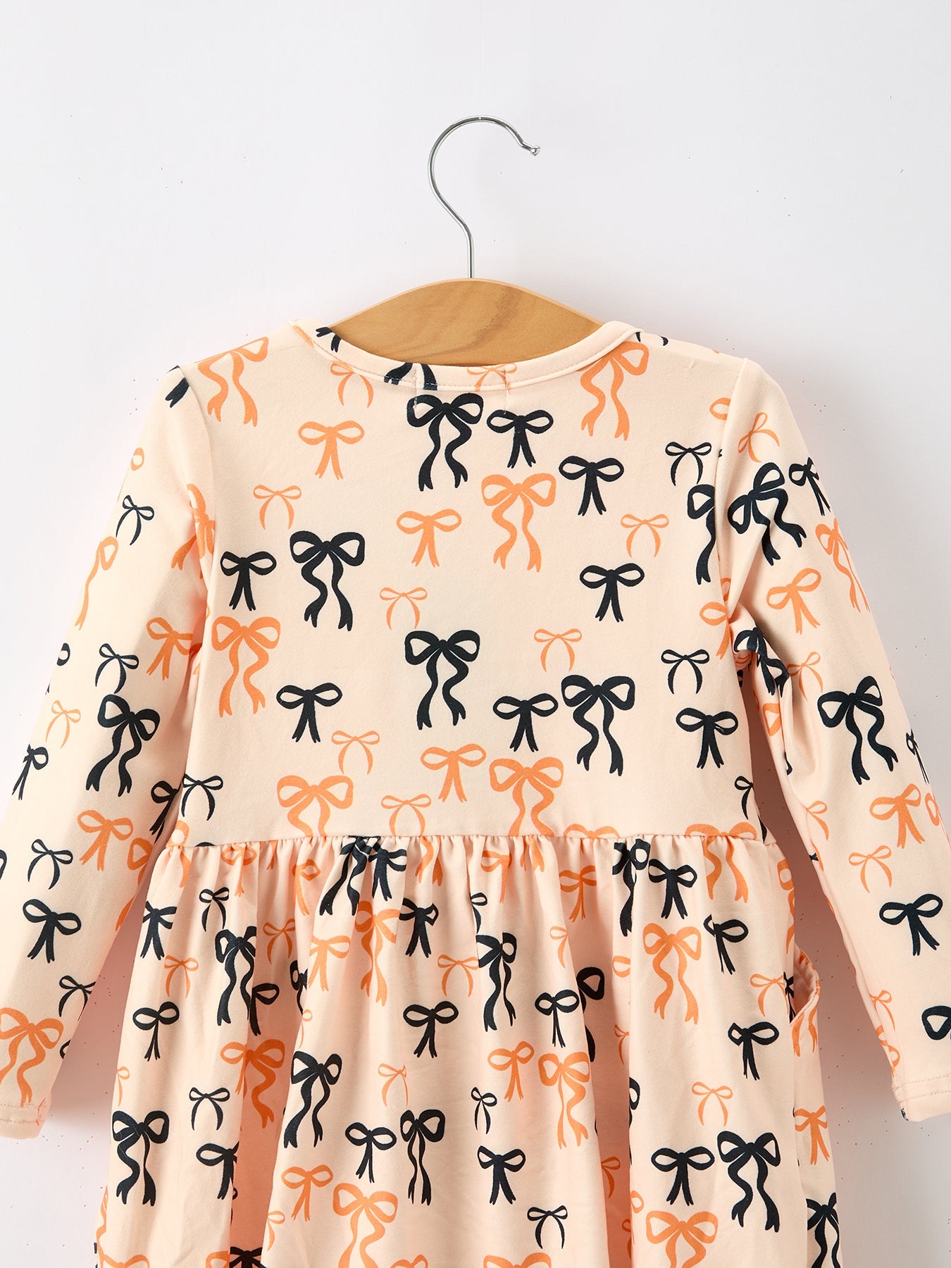 Halloween Bow Print Girls Twirl Dress Long Sleeve With Pockets