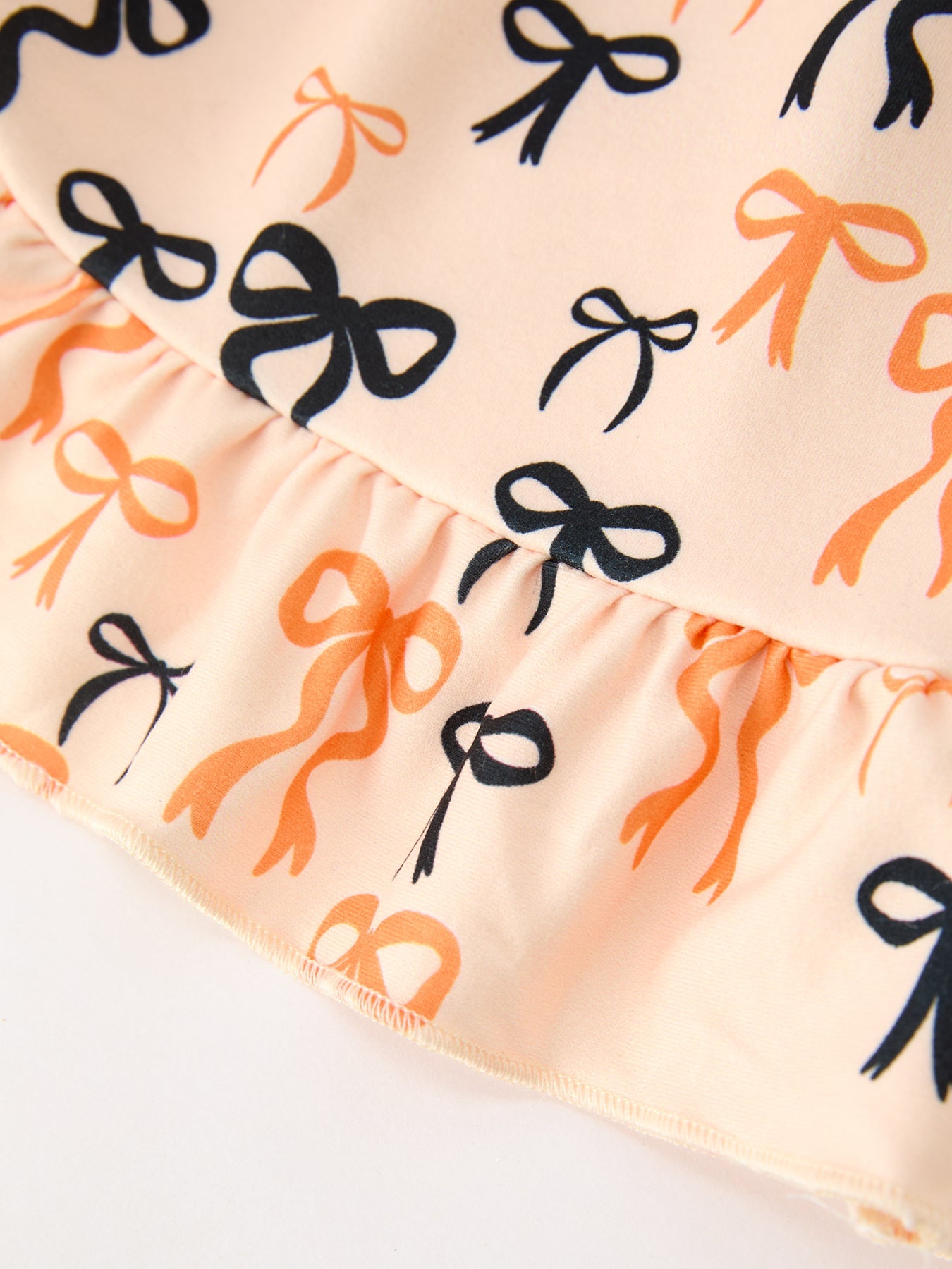 Halloween Bow Print Girls Twirl Dress Long Sleeve With Pockets