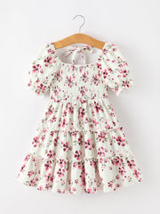 Floral Ruffle Girls Dress Puff Sleeve Party Dress