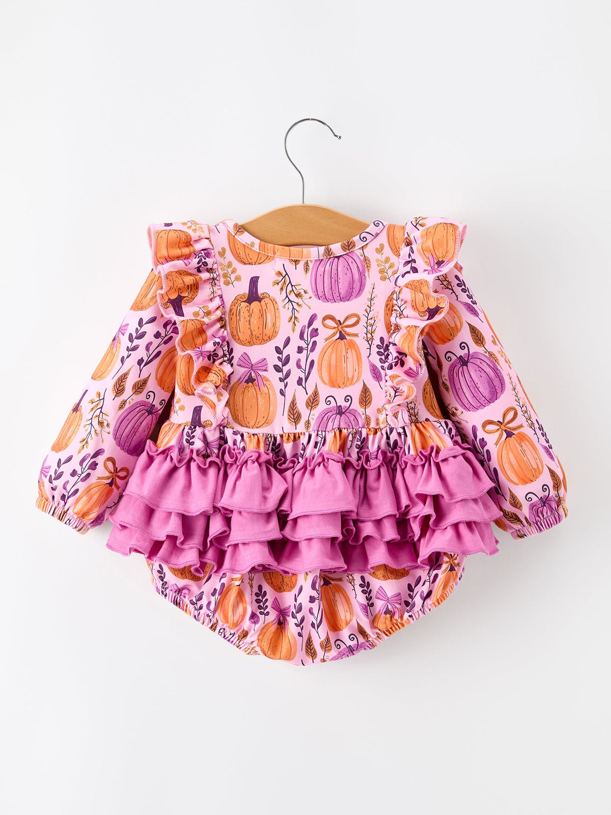 Halloween Thanksgiving Pumpkin Girls Romper With Ruffle Bow