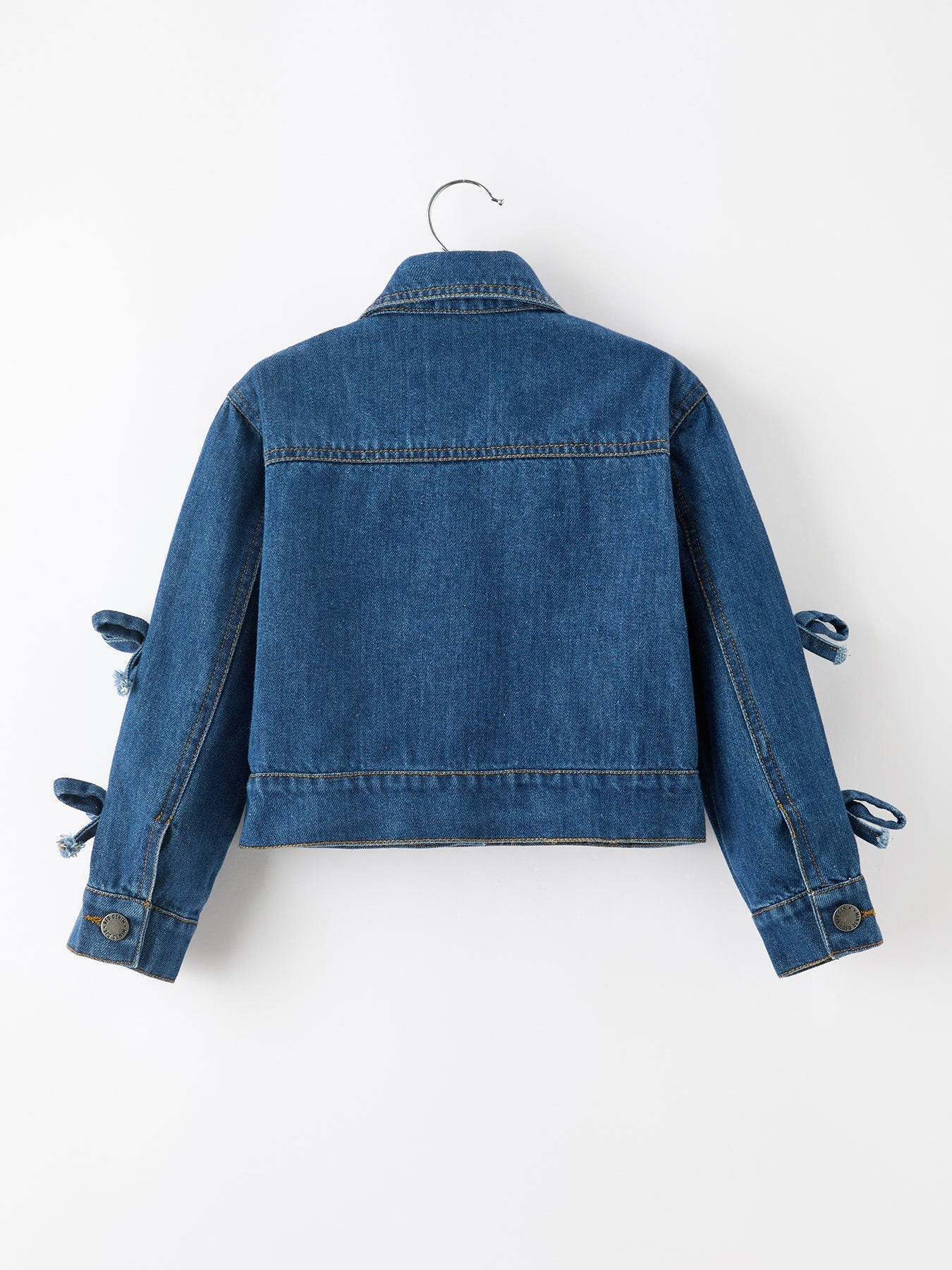 Girls Denim Bow Sleeve Button-front Jacket