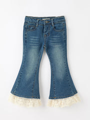 Girls Denim Lace Trim Bell Bottom Jeans