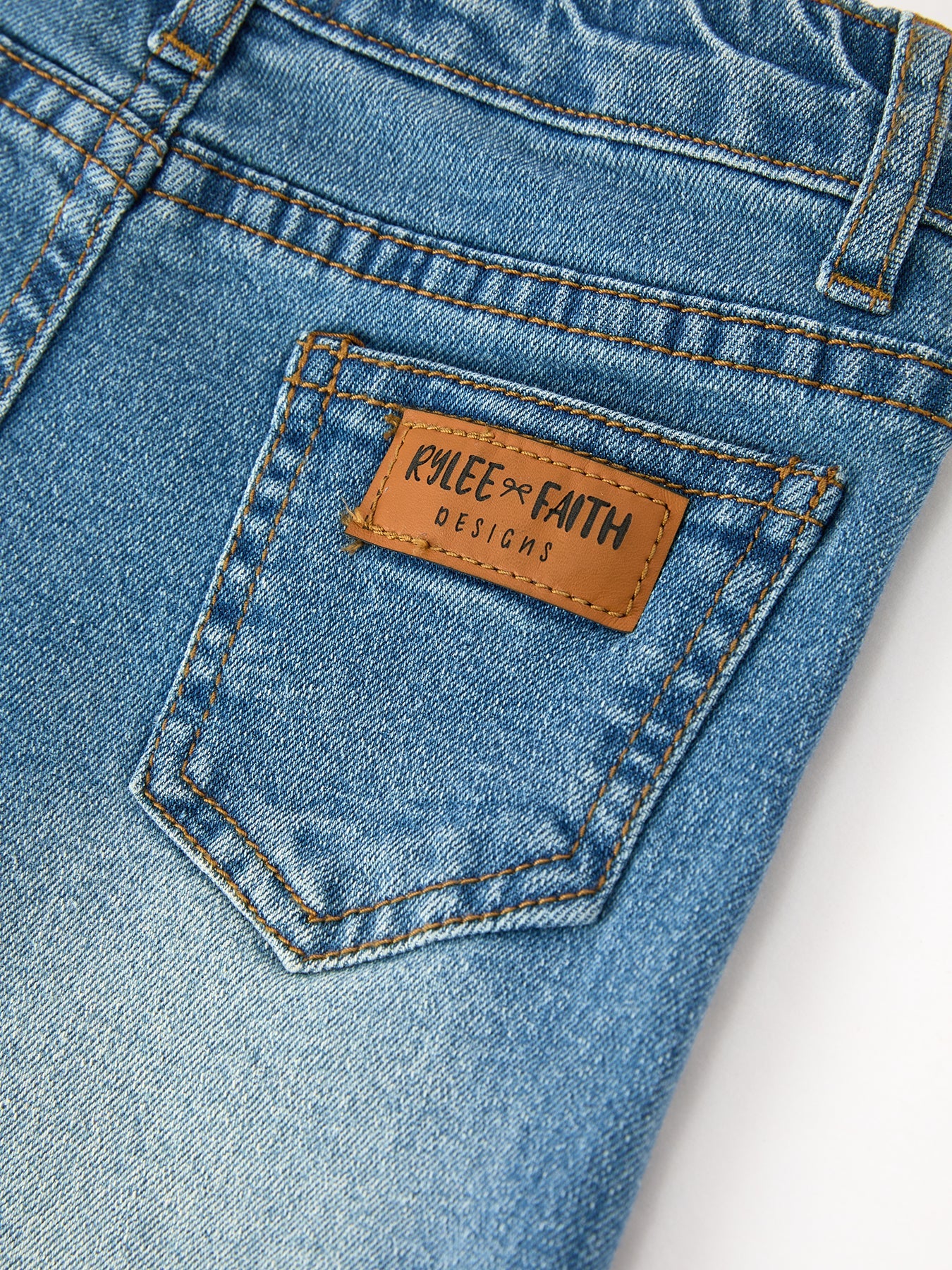 Girls Denim Daisy Lace Trim Wide Leg Jeans