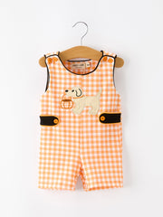 Boys Halloween Dog Pumpkin Jonjon Plaid Trim Outfit