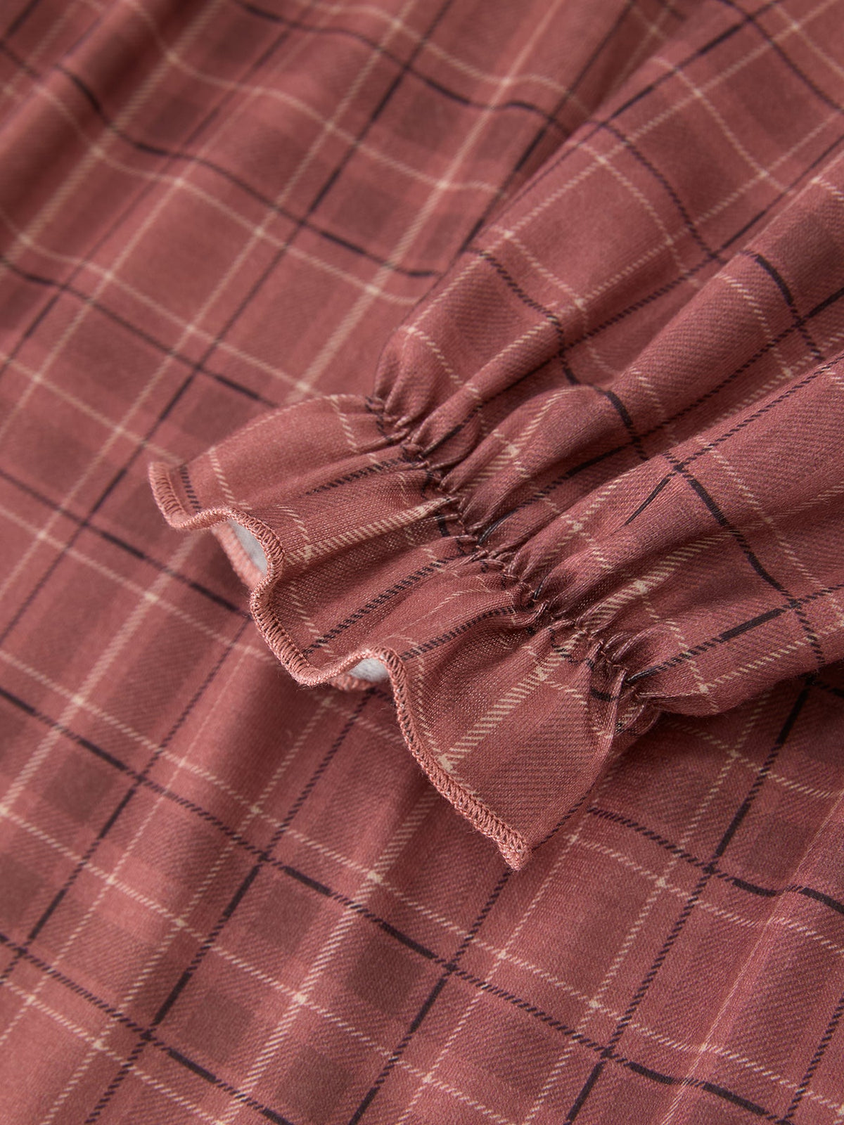 Girls Brown Plaid Lace-trim Peter Pan Collar Dress