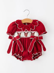 Baby Girls Christmas Reindeer Smocked Bubble Romper