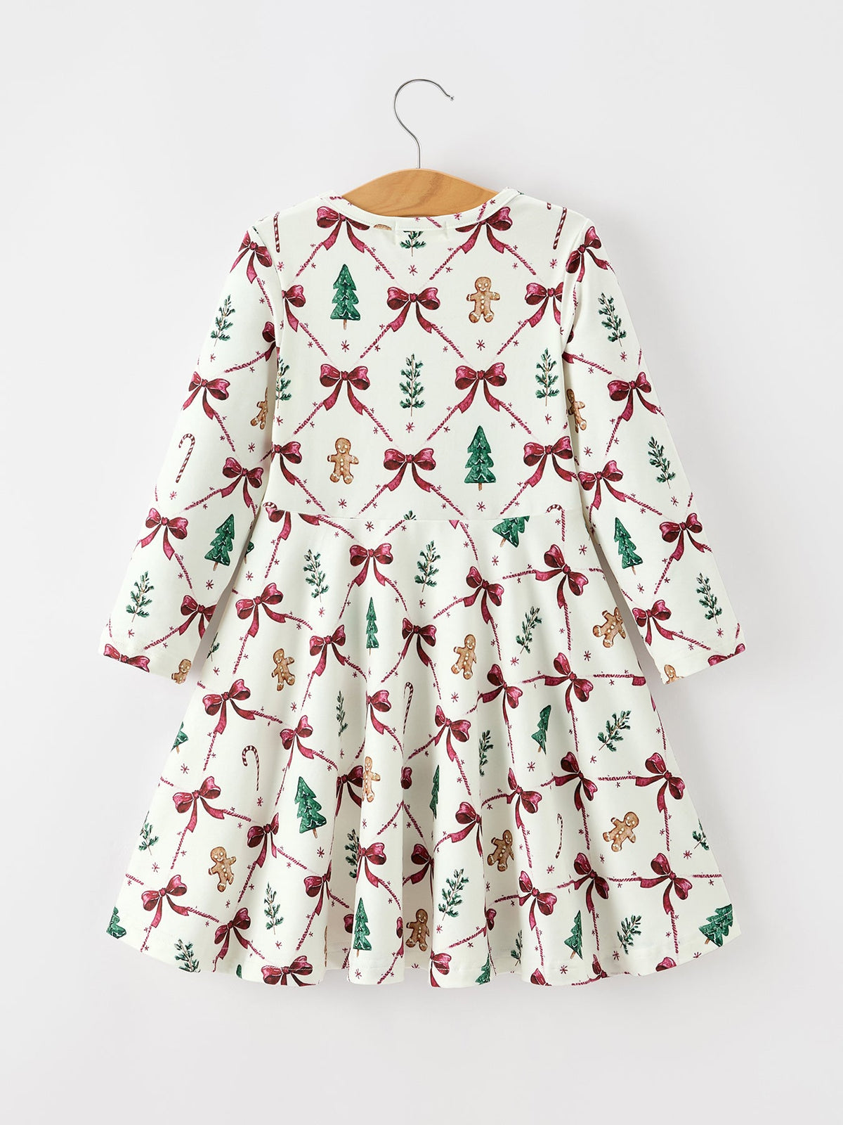 Christmas Bow And Gingerbread Print Girls Twirl Dress