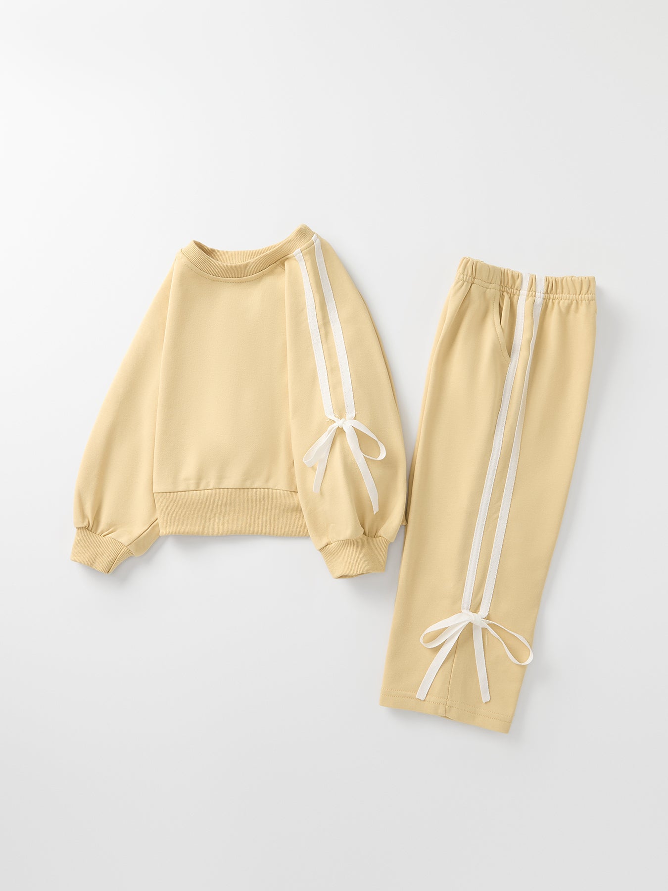 Girls Pink Bow Trim Sweatshirt And Pants Set