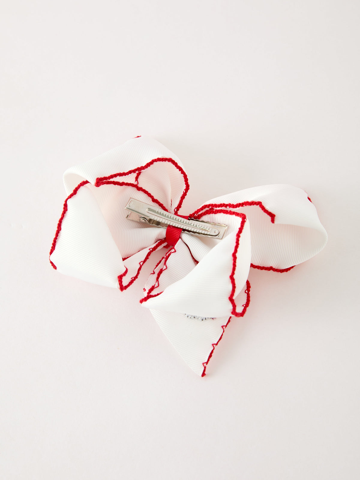 Girls' Christmas Santa Embroidered 6.25" Hair Bow – White/pink