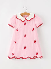 Christmas Girls Pink Candy Cane Embroidered Peter Pan Collar Dress