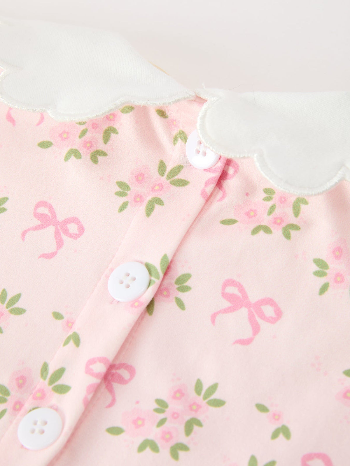 Fall Girls Pink Floral Embroidered Collar Smocked Dress