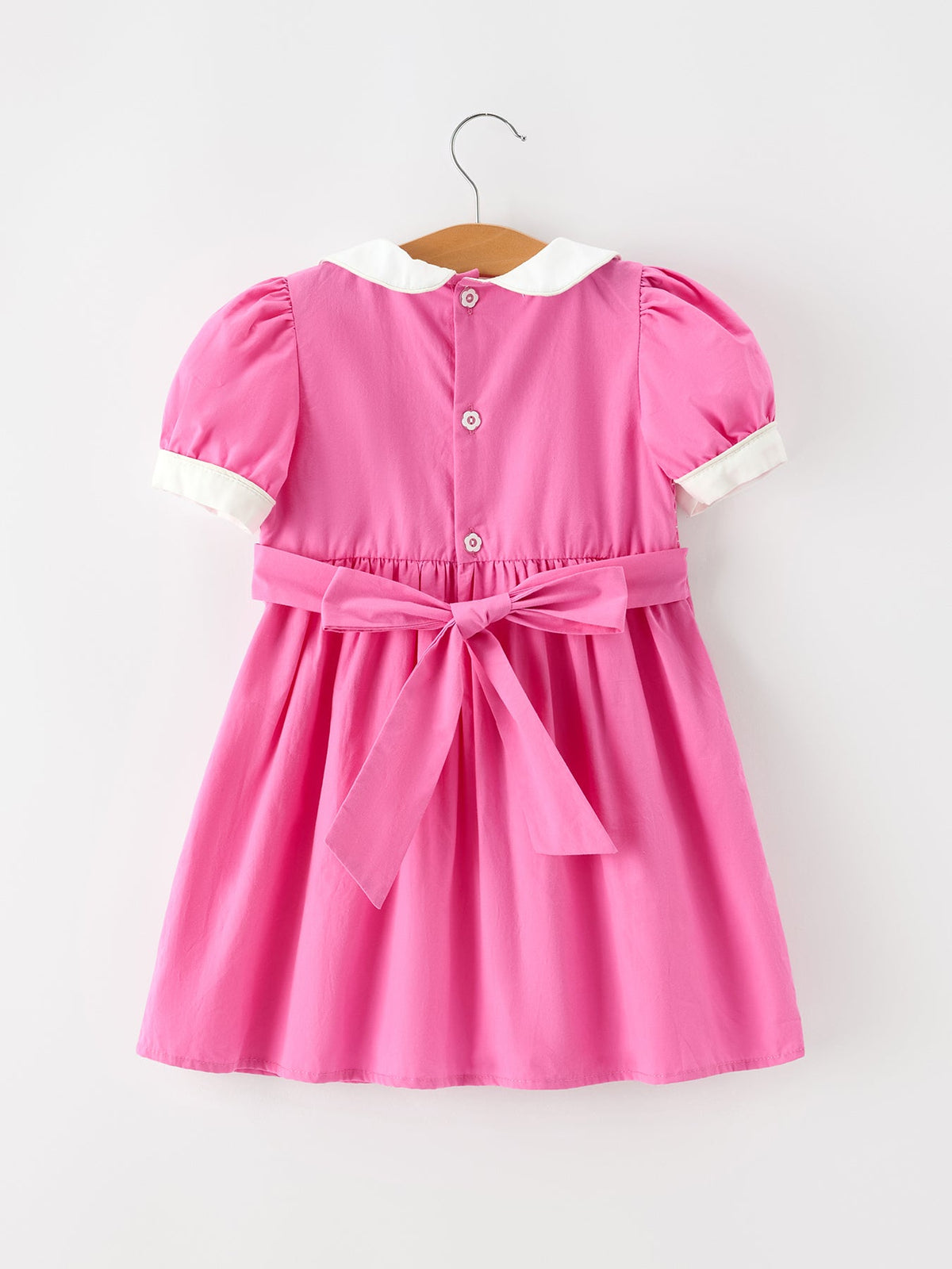 Fall Girls Hot Pink Floral Embroidered Smocked Dress