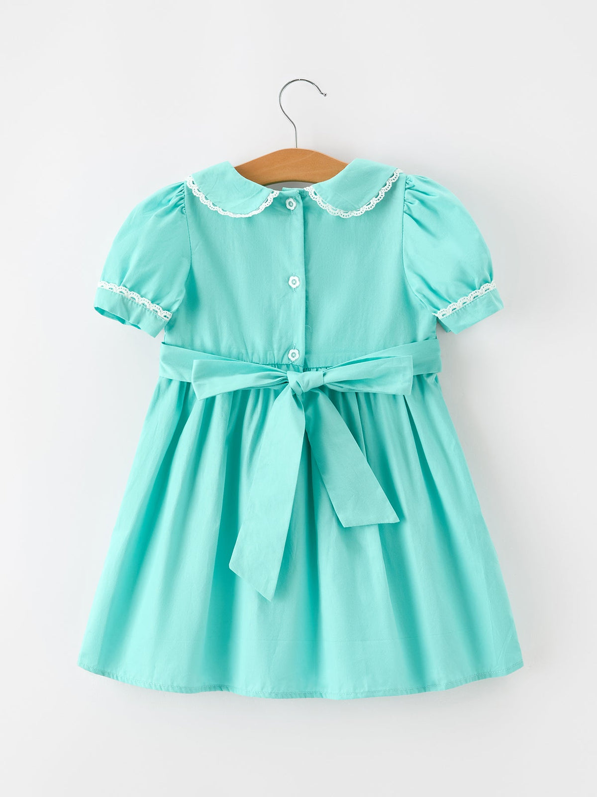 Fall Girls Aqua Floral Embroidered Smocked Dress