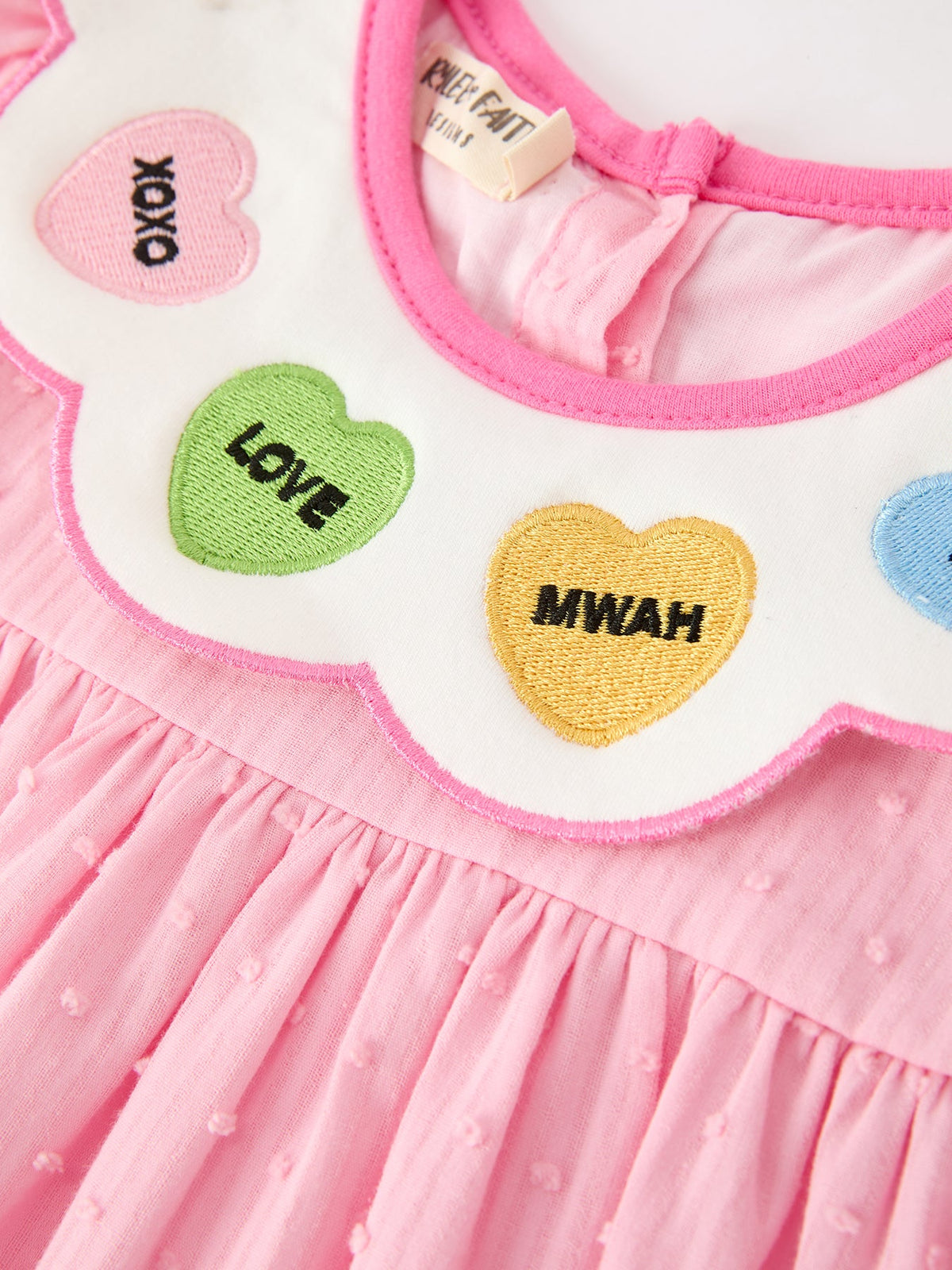 Valentine’s Day Girls Conversation Heart Scallop Collar Pink Dress
