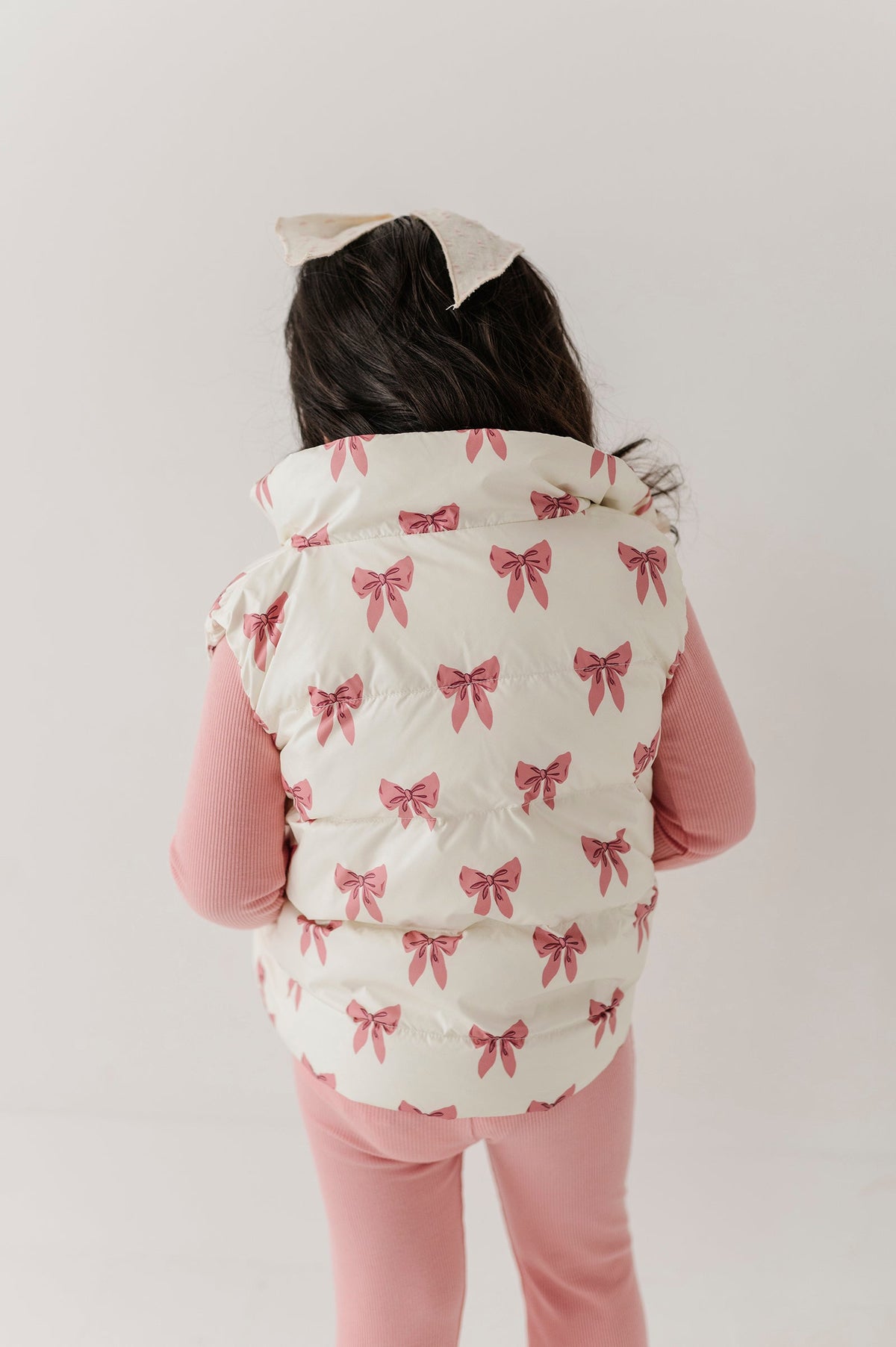 Kids Puffer Vest In Rose Elegance Bows