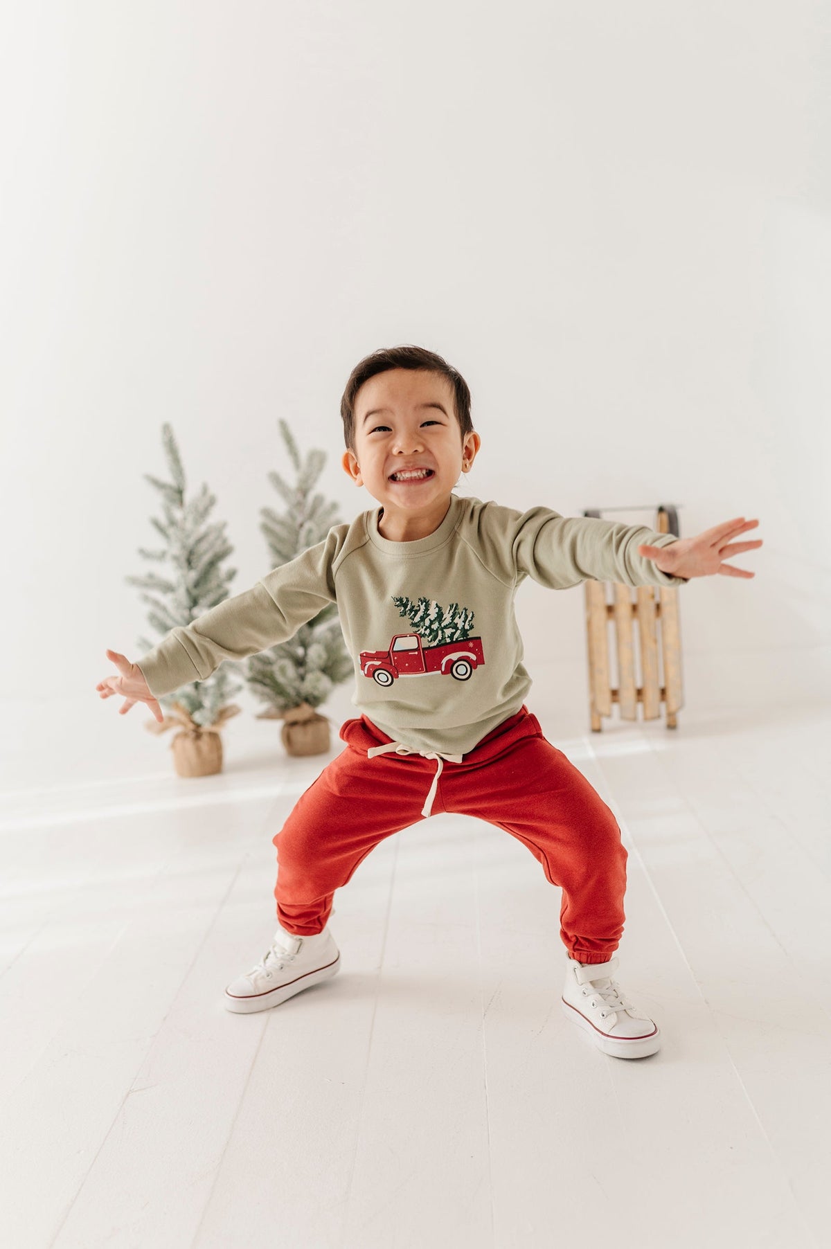Boys Raglan Sweatshirt In Christmas Truck On Evergreen