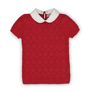 French Look Short Sleeve Sweater With Collar