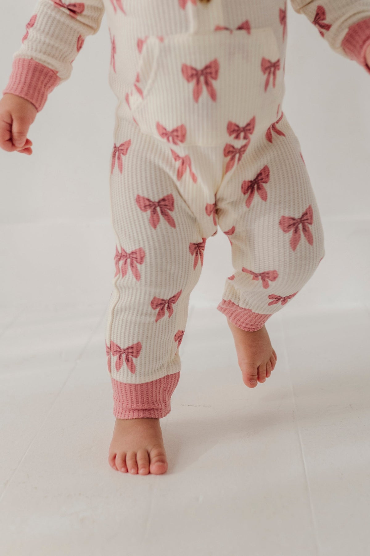 Baby Girl Waffle Romper In Rose Elegance Bows