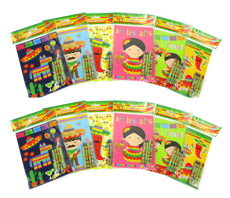 Fiesta Coloring Books With Crayons Party Favors - Set Of 6 Or 12