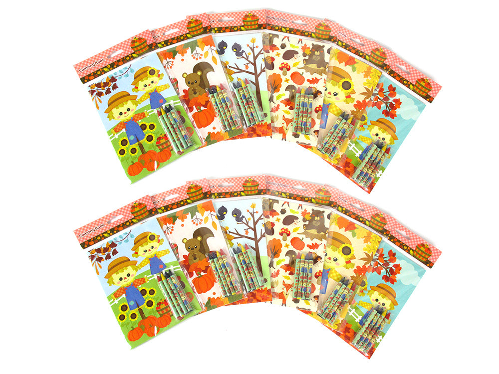 Fall Harvest Autumn Coloring Books With Crayons Party Favors - Set Of 6 Or 12