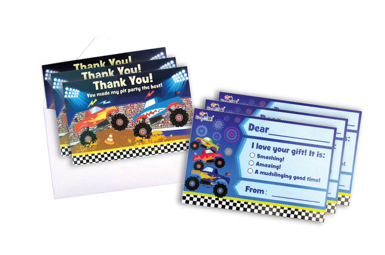 Monster Truck Fill-in Birthday Thank You Cards For Kids