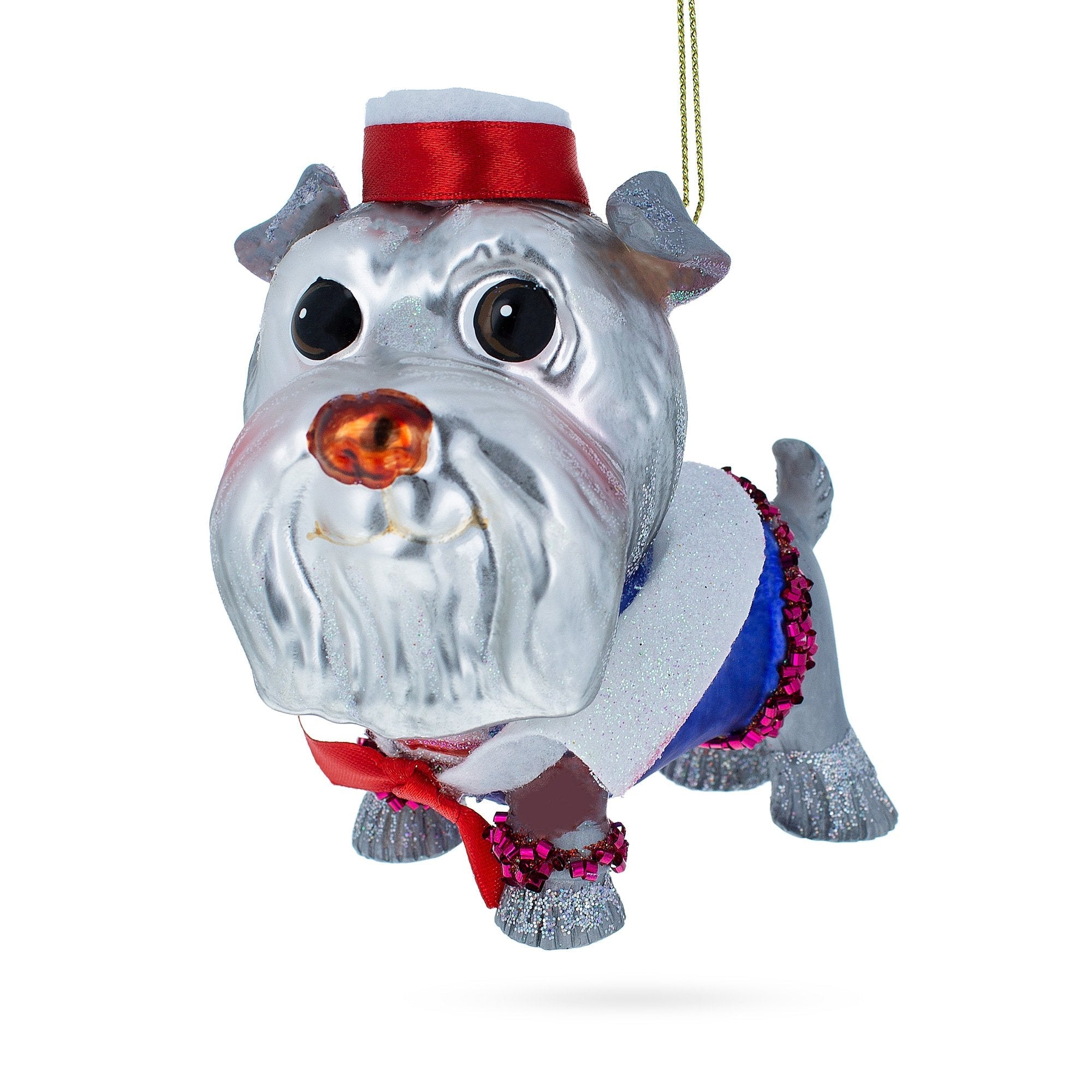 Dapper Schnauzer Sporting A Hat - Blown Glass Christmas Ornament