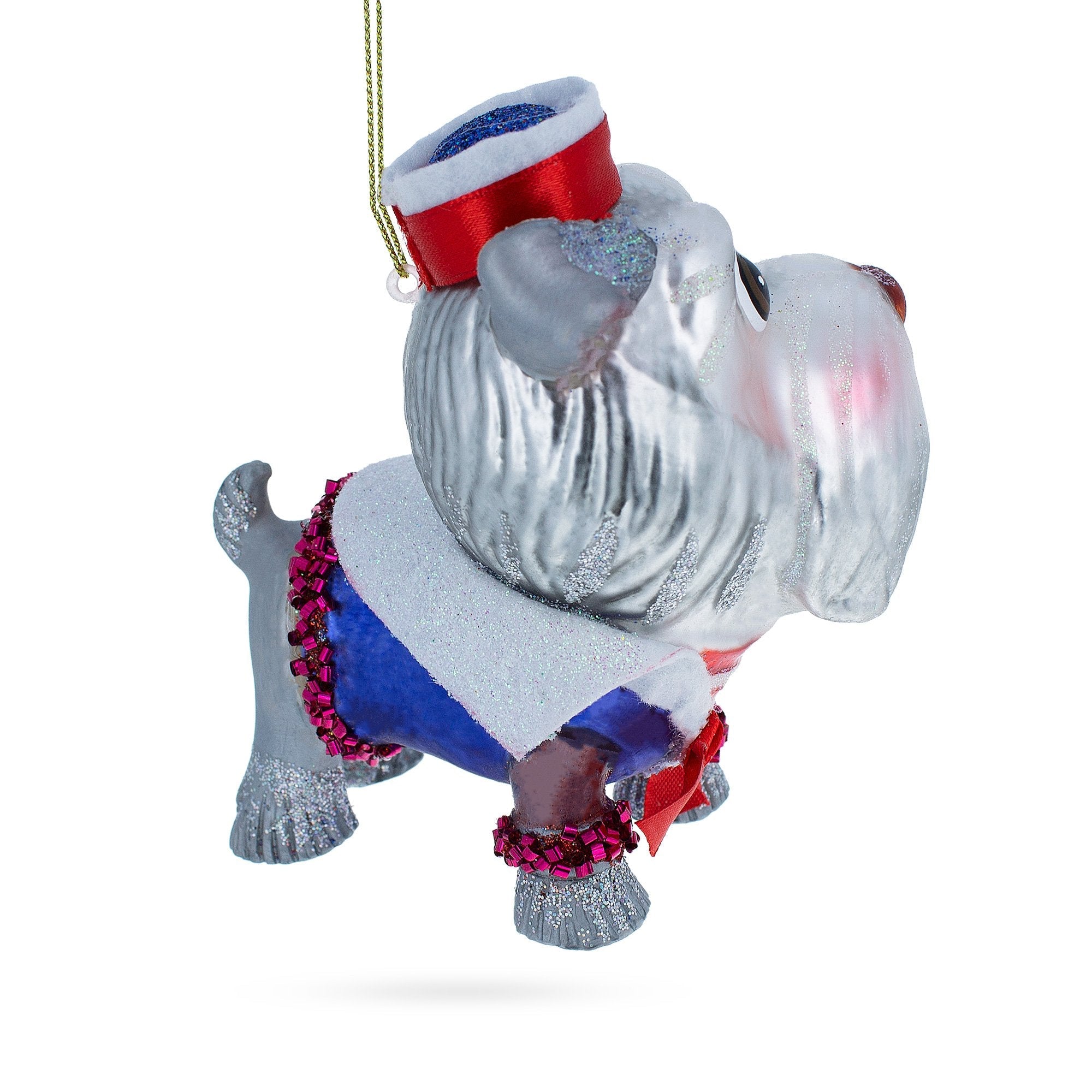 Dapper Schnauzer Sporting A Hat - Blown Glass Christmas Ornament