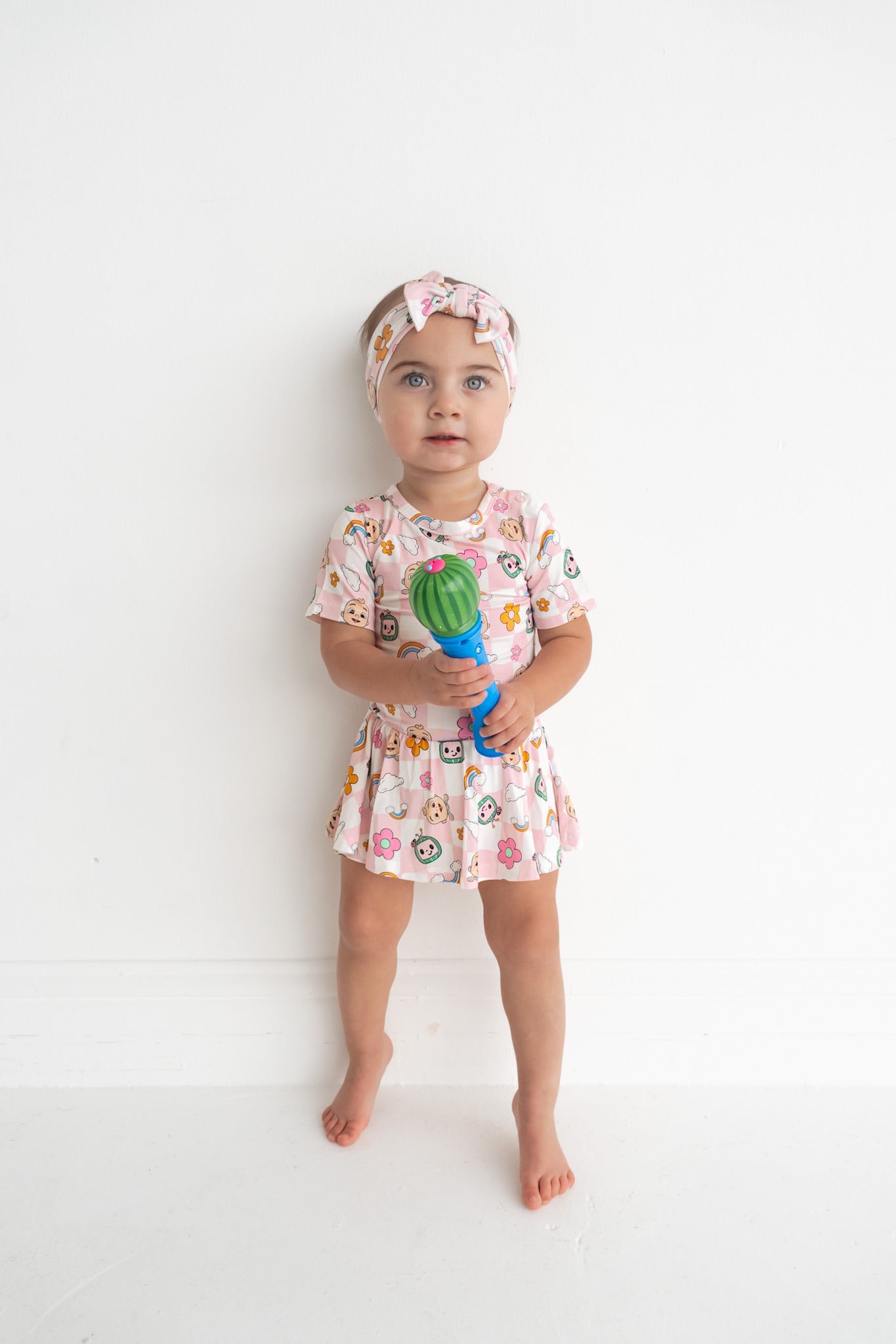 Dream Big Little Co X Cocomelon Jj Rainbow Checkers Short Sleeve Dream Bodysuit Dress