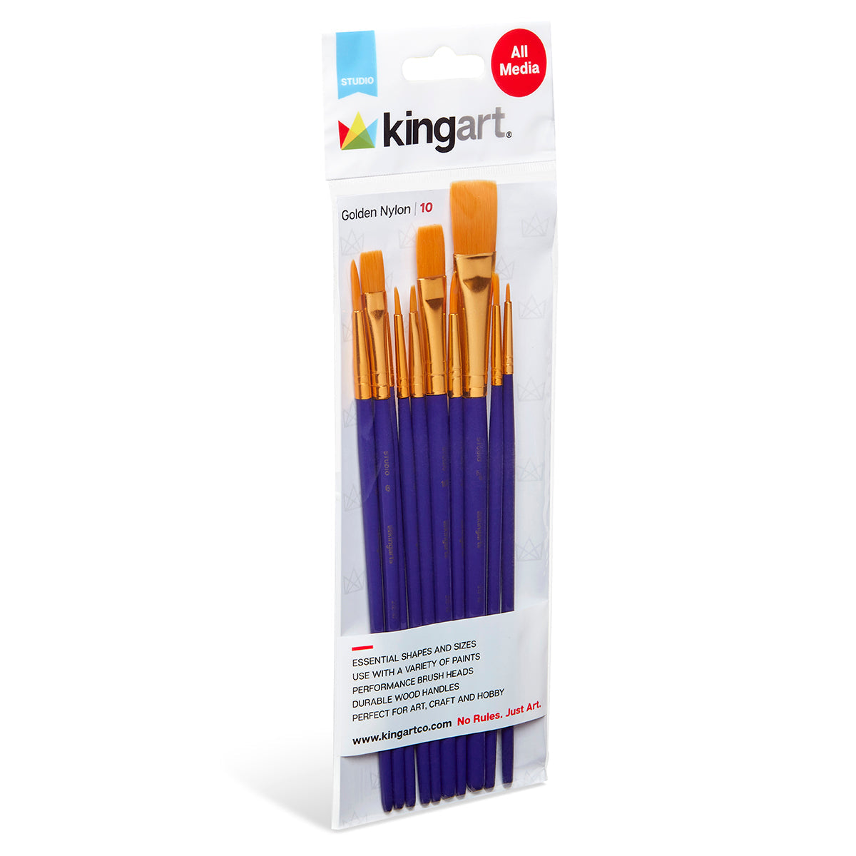 Studio Mixed Media Gold Nylon Brush Set – 10 Pc