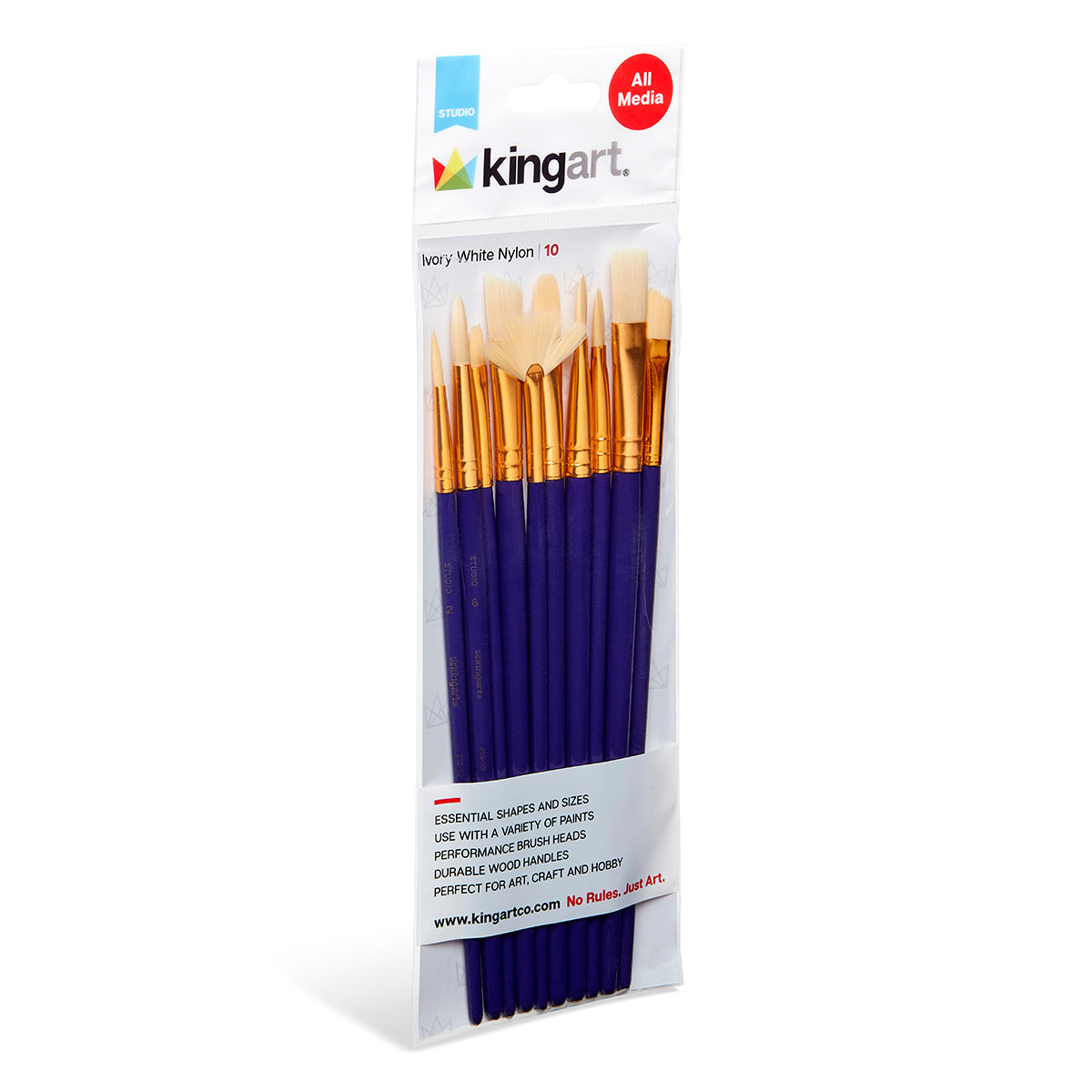 Studio Mixed Media White Bristle Brush Set - 10 Pc