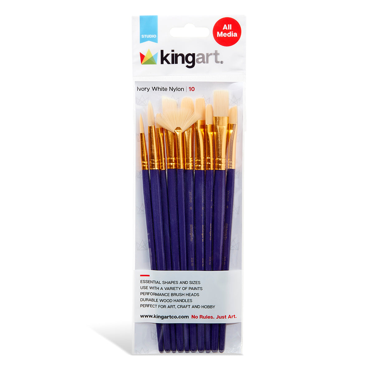 Studio Mixed Media White Bristle Brush Set - 10 Pc