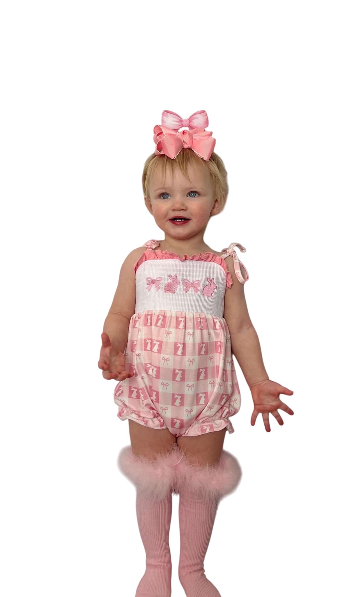 Smocked Bunny Bows Tie Romper