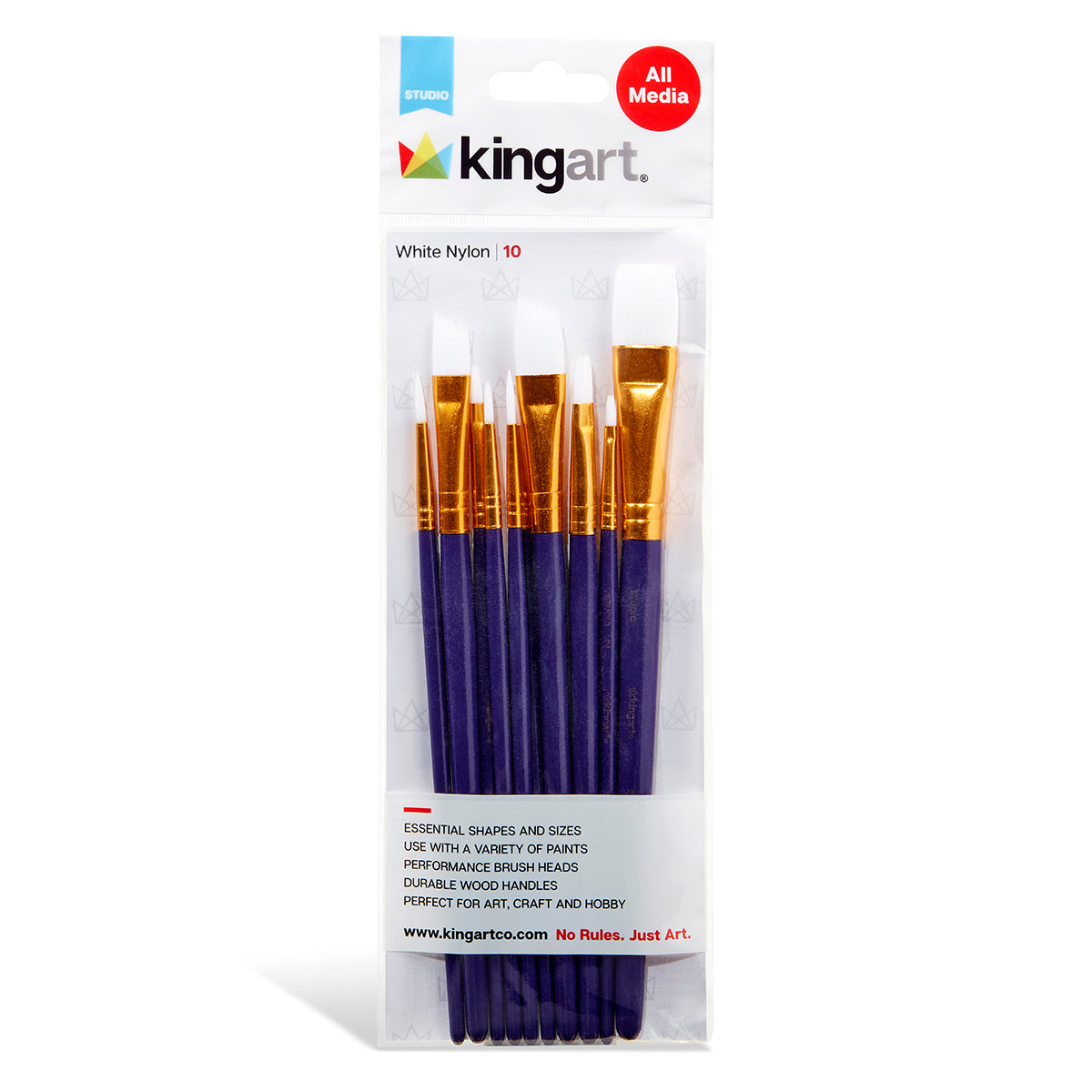 Studio Mixed Media White Nylon Brush Set - 10 Pc
