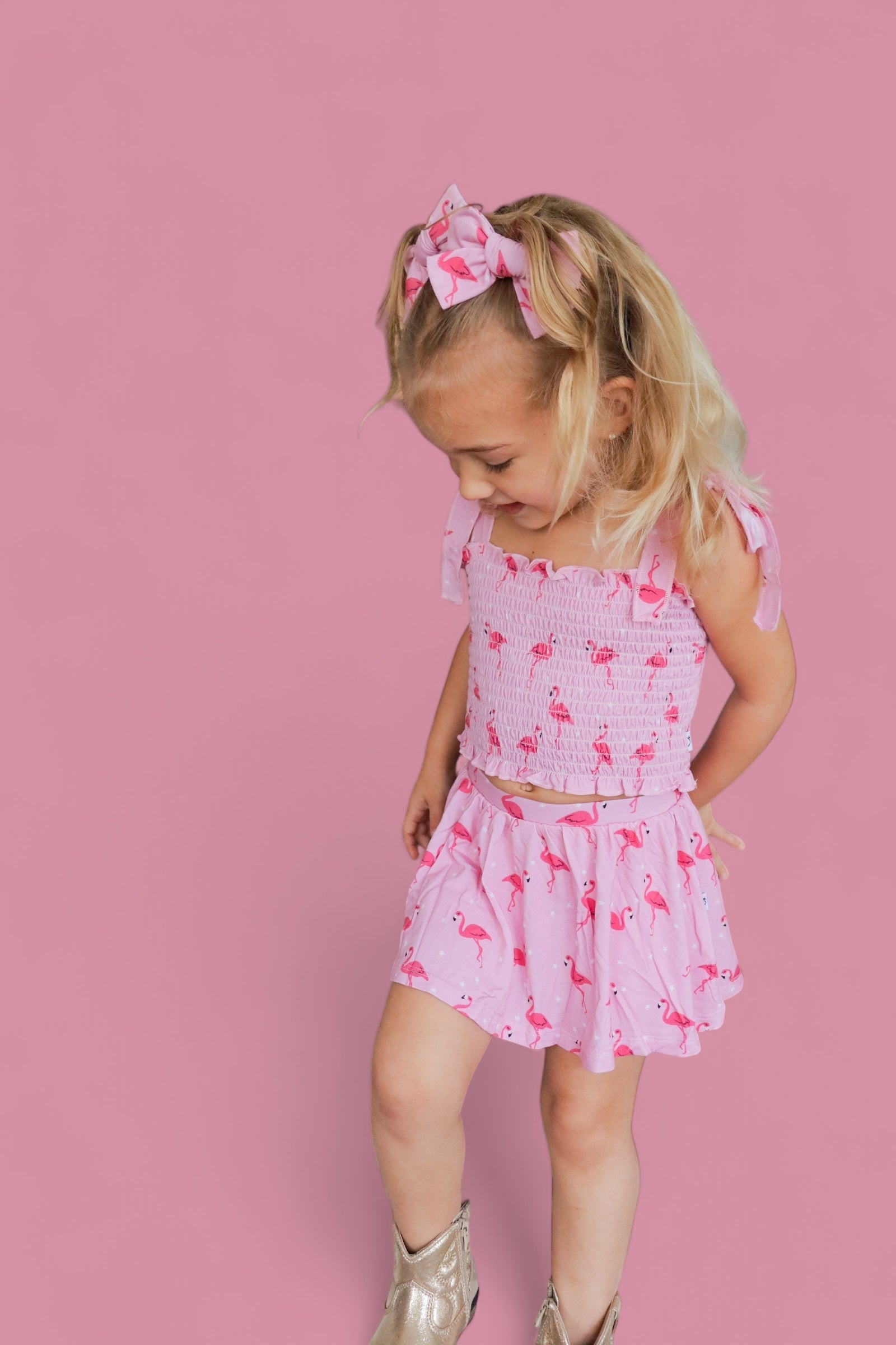 Flocking Flamingos Dream Smocked Skort Set