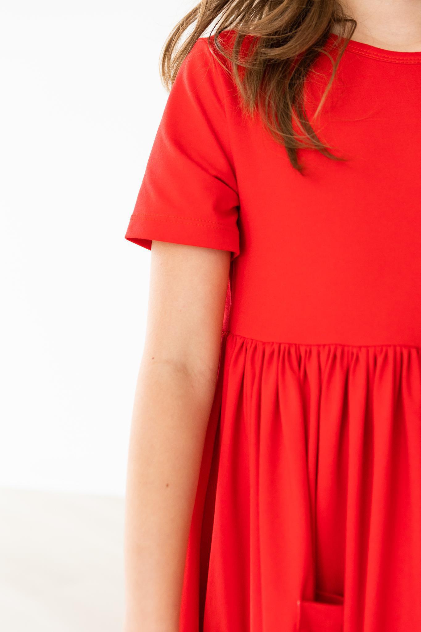 Red S/s Pocket Twirl Dress