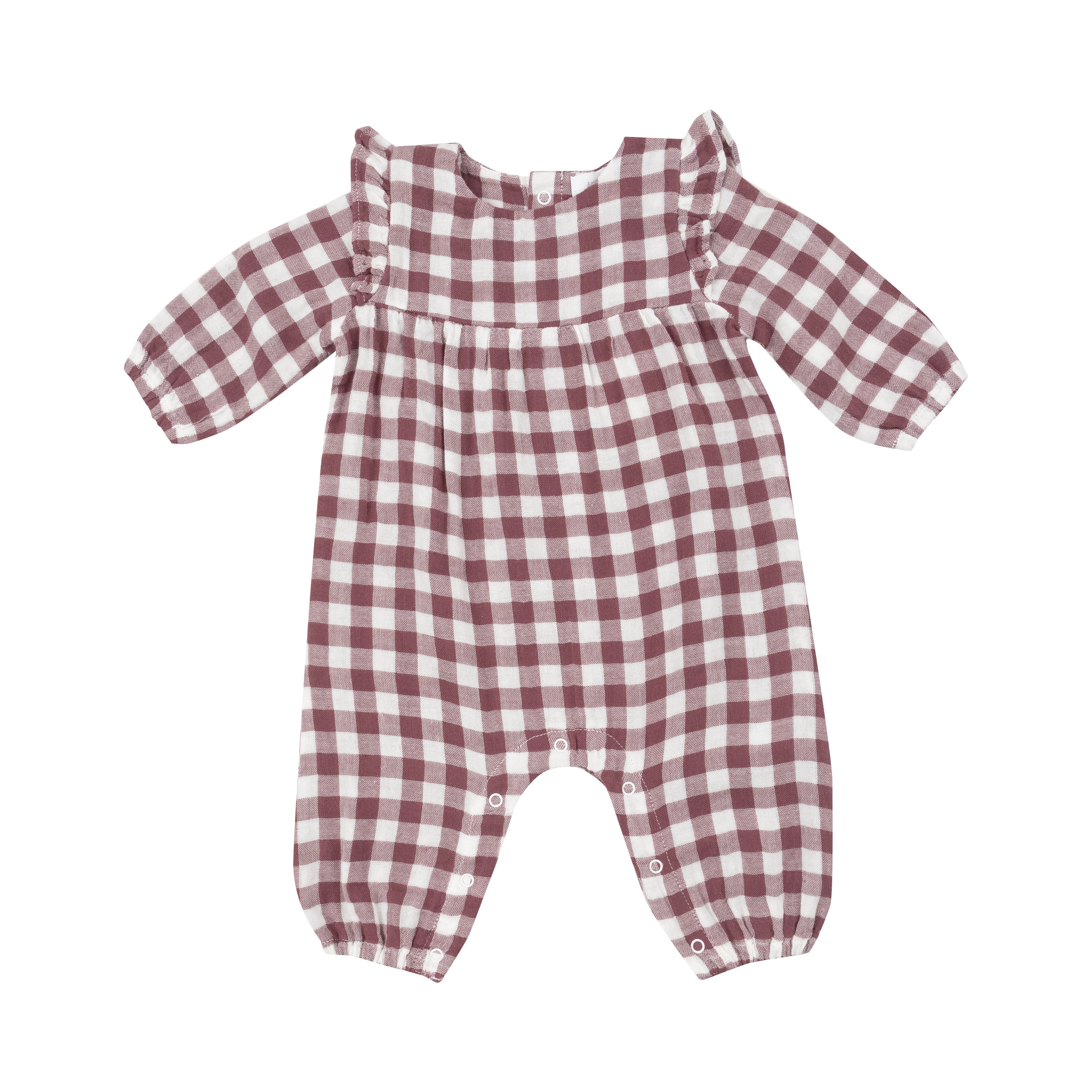 Ruffle Sleeve Romper - Gingham Plum