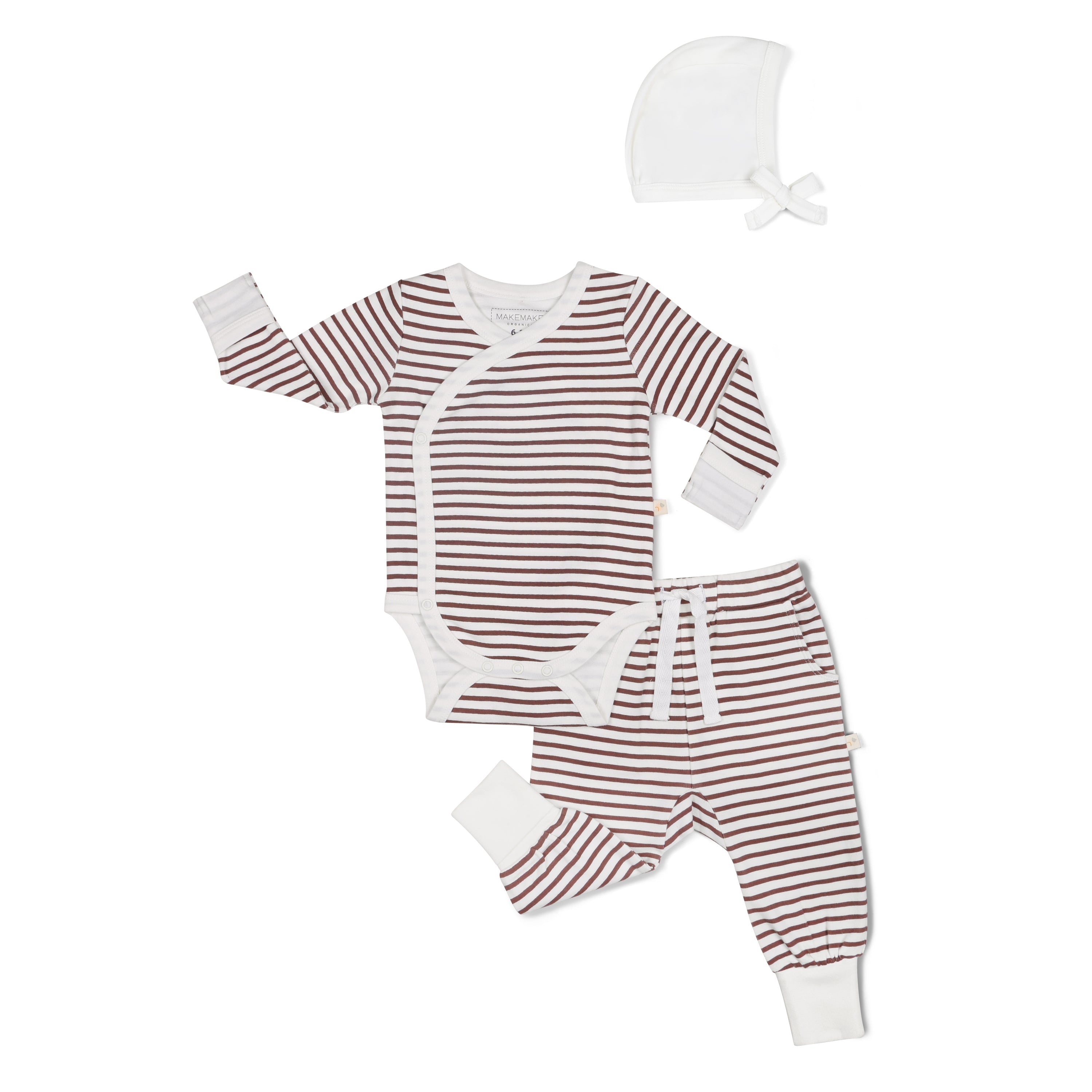 Organic Kimono Onesie & Pants Set - Plum Stripes