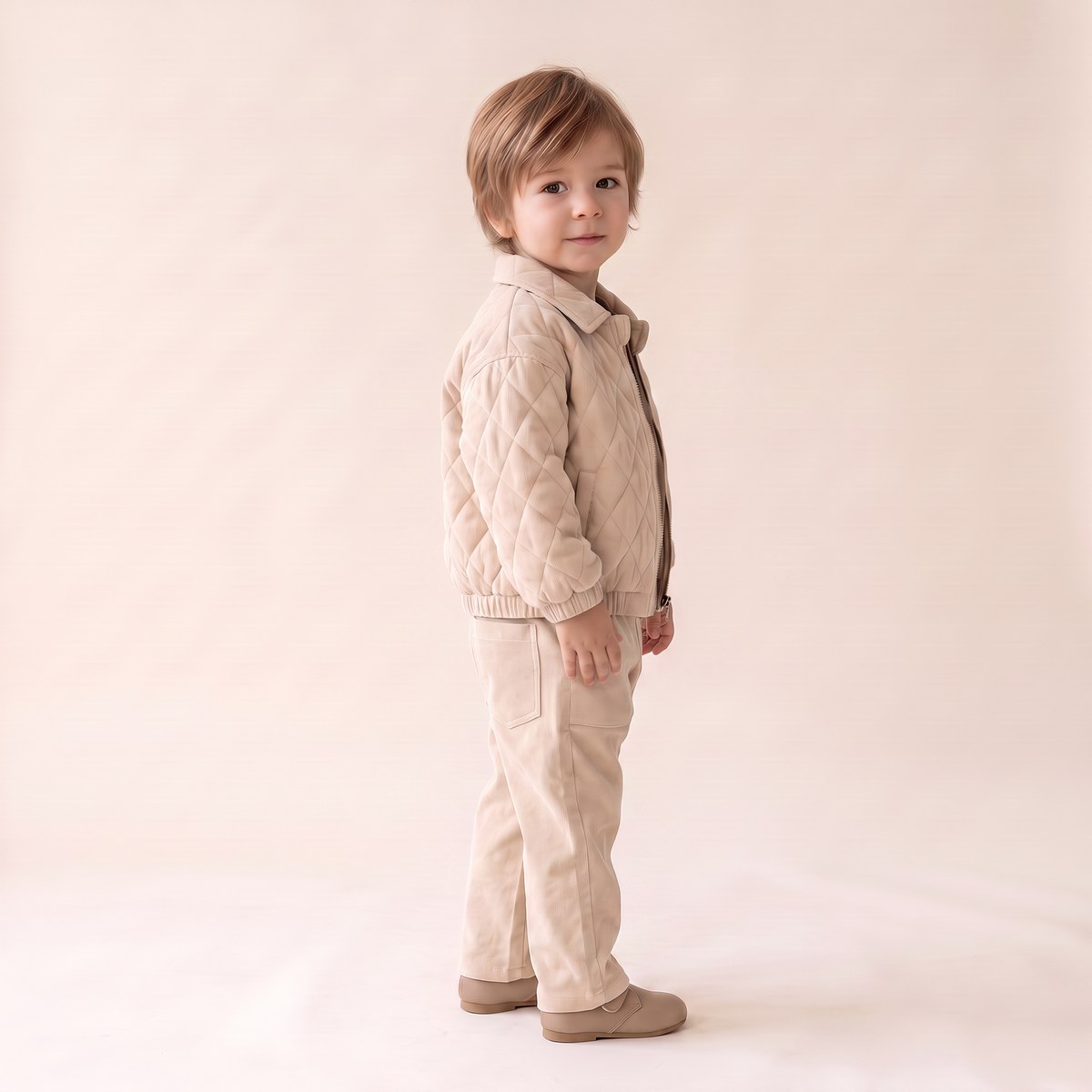 Organic Quilted Bomber Corduroy Jacket - Oat