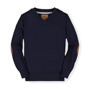 Fine Gauge V-neck Organic Sweater With Elbow Patches - Baby