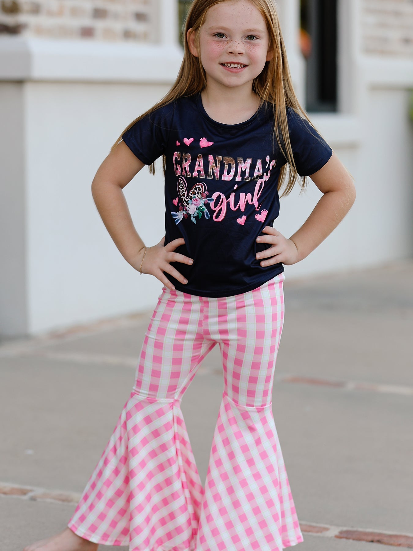 Fall "grandma's Give" Print Girls Outfit