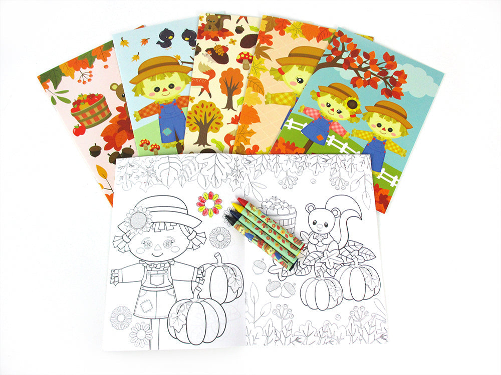 Fall Harvest Autumn Coloring Books With Crayons Party Favors - Set Of 6 Or 12