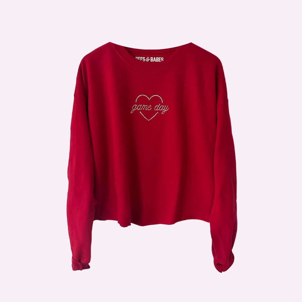 Game Day Shine ♡ Cropped Rhinestone Sweatshirt