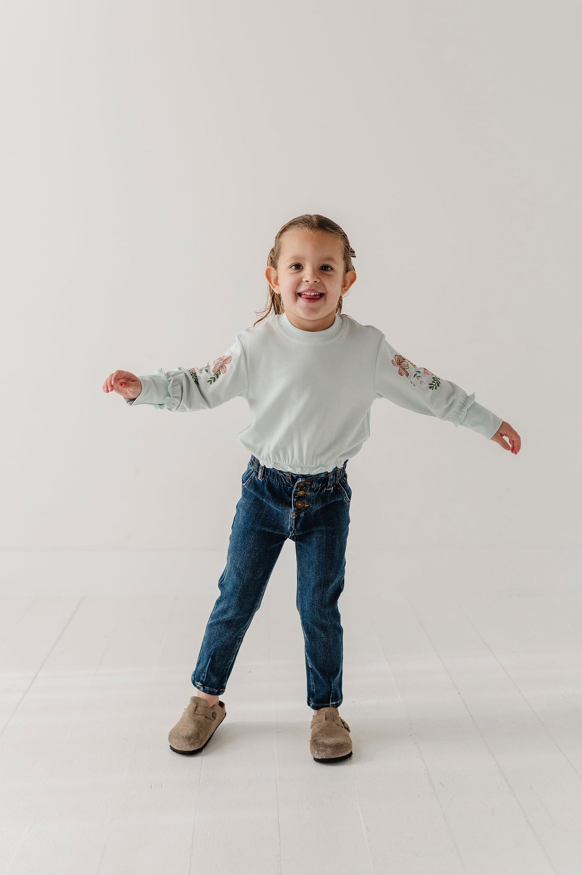 Girls Paperbag Denim Pants In Dark Blue Wash