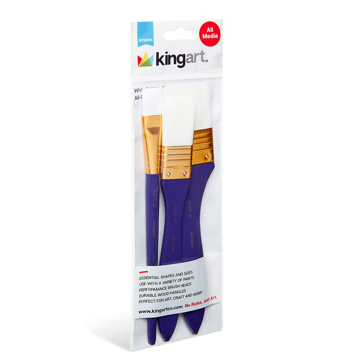 Studio Mixed Media White Nylon Brush Set - 3 Pc