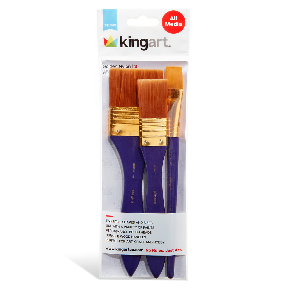 Studio Mixed Media Gold Nylon Brush Set - 3 Pc