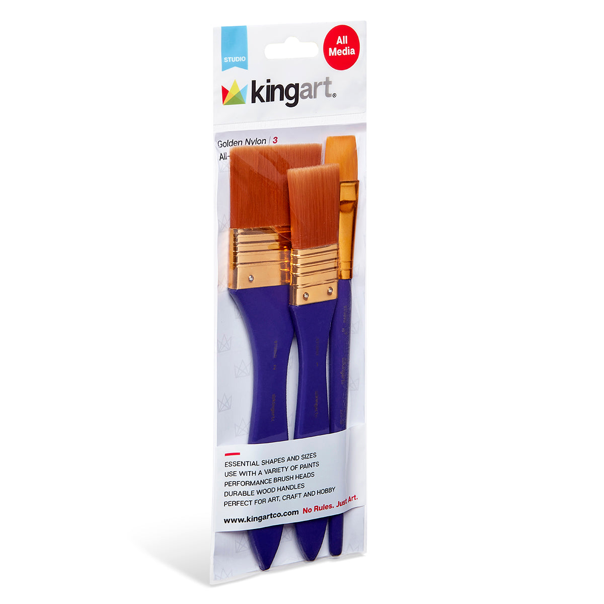 Studio Mixed Media Gold Nylon Brush Set - 3 Pc