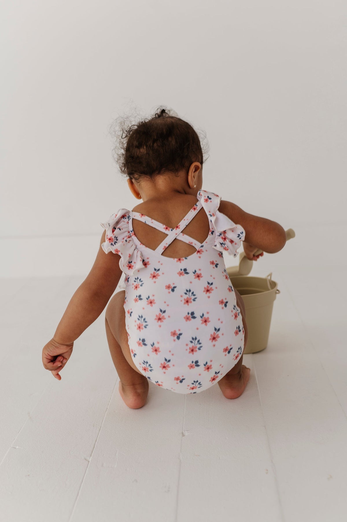 Baby Girl Ruffle Sleeve Cross Back Swimsuit In Maya Floral