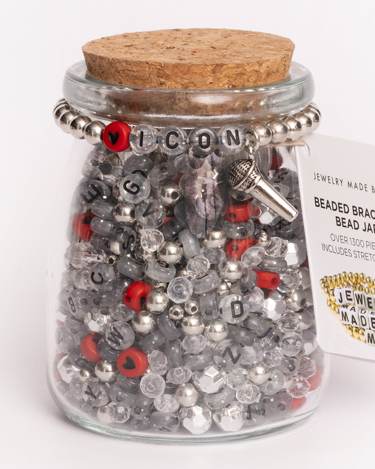 Icon Metallic Silver And Red Heart With Microphone Diy Bead Jar
