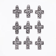 Antique Silver Delicately Detailed Cross Charms 9pc Set