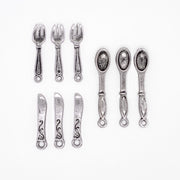 Mini Antique Silver Fork, Spoon, Knife Cutlery 9pc Charm Set